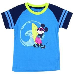 DISNEY Toddler Mickey Mouse Blue Surfer T Shirt Ringer T 2T 3T Cotton